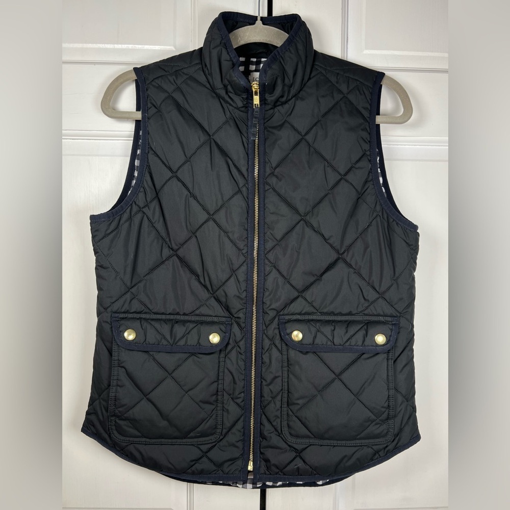 J.Crew Excursion Women's Quilted Puffer Vest, Gingham Lined Gold Hardware Size S - Picture 2 of 9